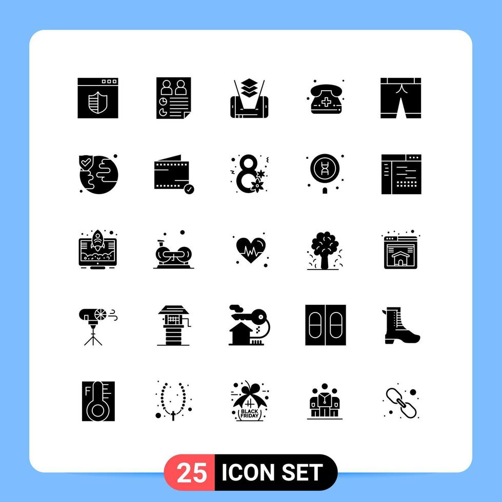 Mobile Interface Solid Glyph Set of 25 Pictograms of sport phone users medical call call Editable Vector Design Elements