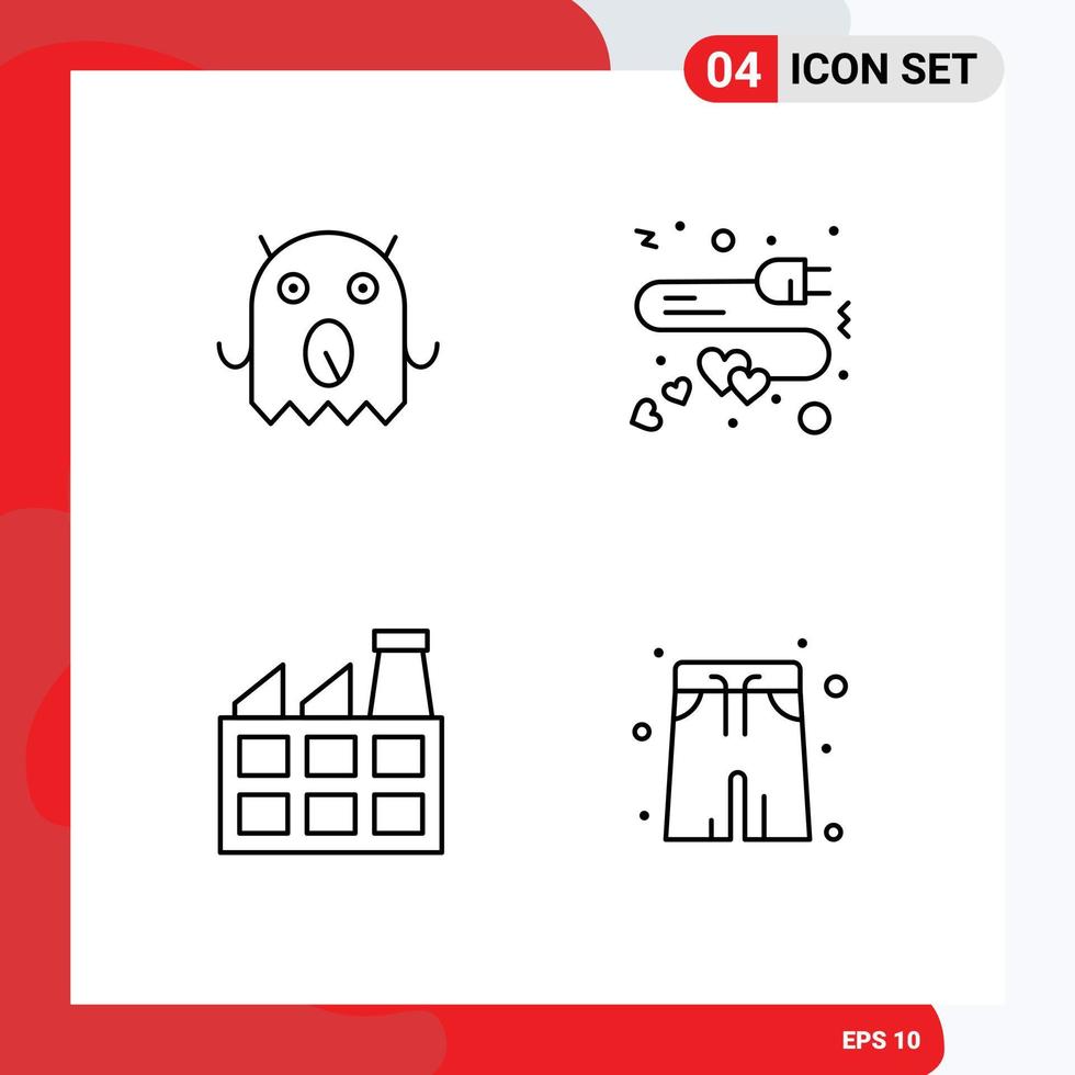 4 Thematic Vector Filledline Flat Colors and Editable Symbols of monster industry extension heart water Editable Vector Design Elements