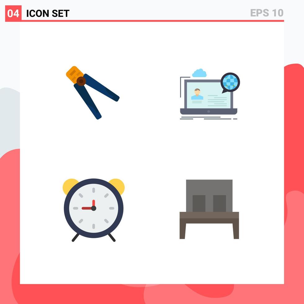 4 User Interface Flat Icon Pack of modern Signs and Symbols of plier seminar crimping webinar clock Editable Vector Design Elements
