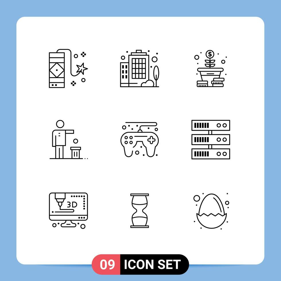 Group of 9 Modern Outlines Set for game thought money recycling idea Editable Vector Design Elements