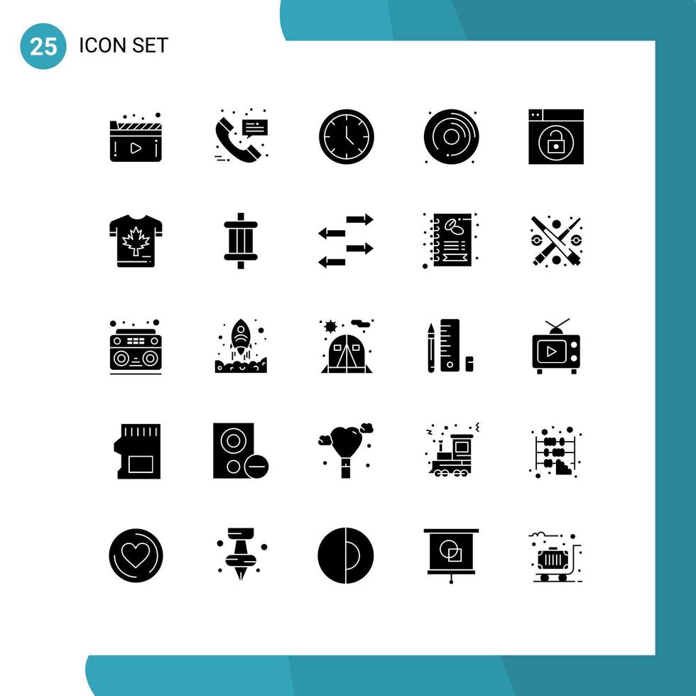 Pack of 25 Modern Solid Glyphs Signs and Symbols for Web Print Media such as design hobby media hobbies cd Editable Vector Design Elements