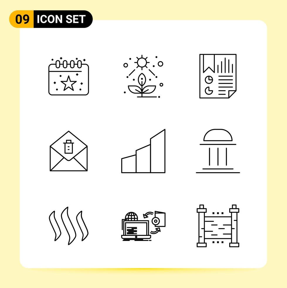 9 iconos creativos para el diseño moderno de sitios web y aplicaciones móviles receptivas 9 signos de símbolos de contorno sobre fondo blanco 9 paquete de iconos fondo de vector de icono negro creativo