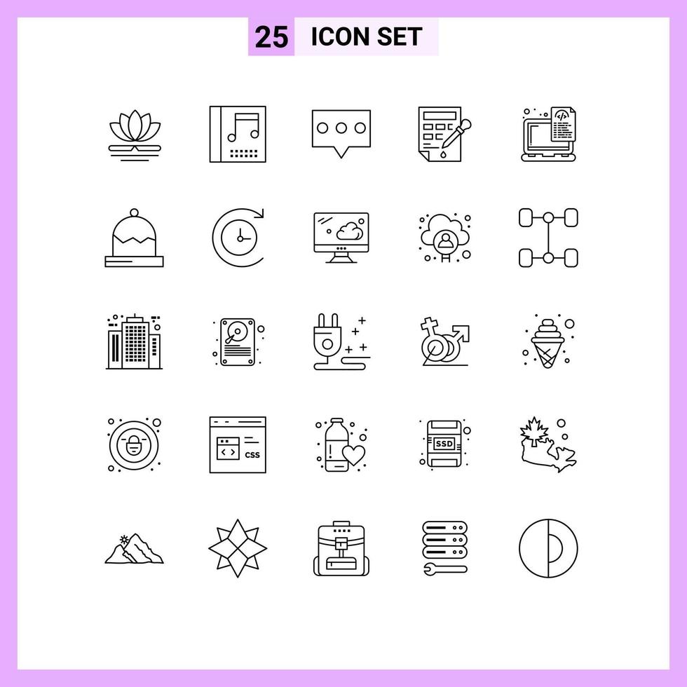 Pack of 25 creative Lines of laptop document comment device color drop Editable Vector Design Elements