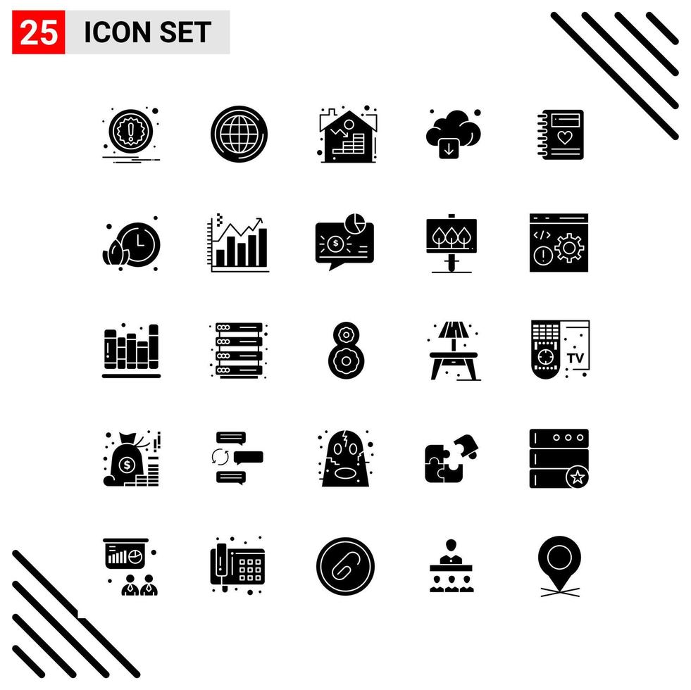 conjunto perfecto de píxeles de 25 iconos sólidos conjunto de iconos de glifos para el diseño de sitios web y la interfaz de aplicaciones móviles fondo de vector de icono negro creativo