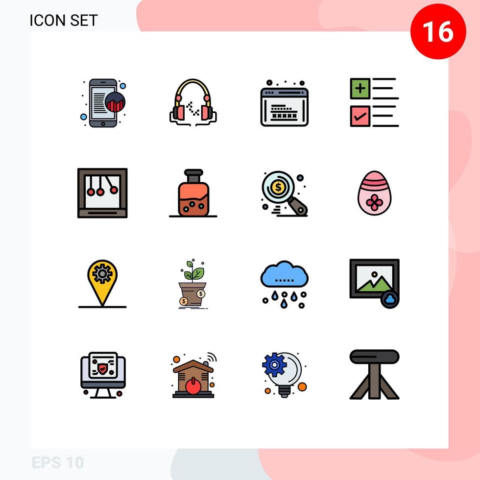 16 User Interface Flat Color Filled Line Pack of modern Signs and Symbols of calm plus coding tick web security Editable Creative Vector Design Elements