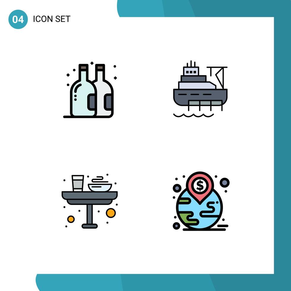 4 iconos creativos, signos y símbolos modernos de cerveza, comida, construcción de barcos, almuerzo, elementos de diseño vectorial editables vector