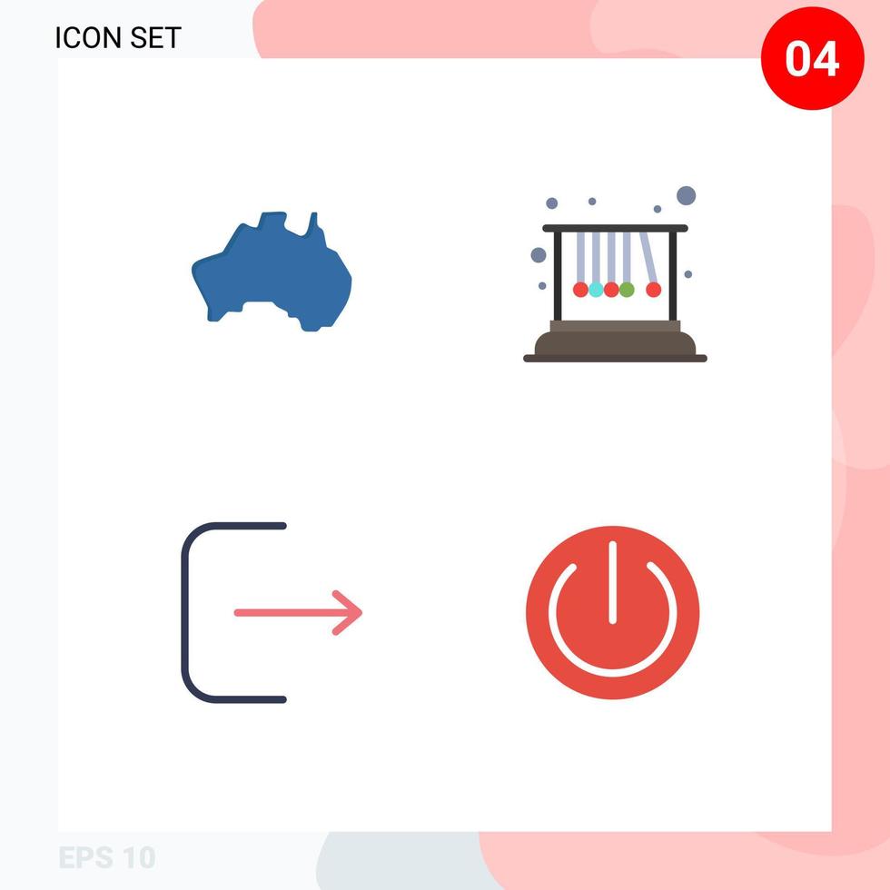 Mobile Interface Flat Icon Set of 4 Pictograms of australian logout map pendulum ui Editable Vector Design Elements