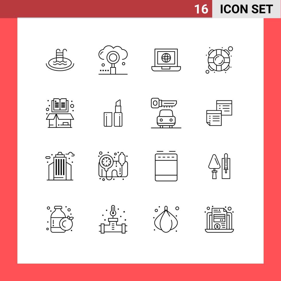 Pictogram Set of 16 Simple Outlines of book saver search life internet Editable Vector Design Elements