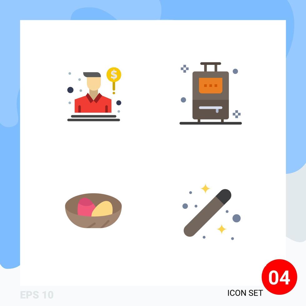 User Interface Pack of 4 Basic Flat Icons of agent easter salesman vacation nest Editable Vector Design Elements