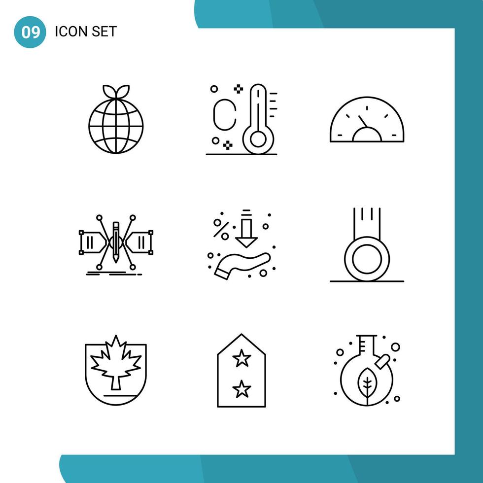 Vector Pack of 9 Outline Symbols Line Style Icon Set on White Background for Web and Mobile Creative Black Icon vector background