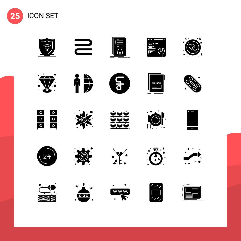 25 Solid Glyph concept for Websites Mobile and Apps ring circle check setting development Editable Vector Design Elements