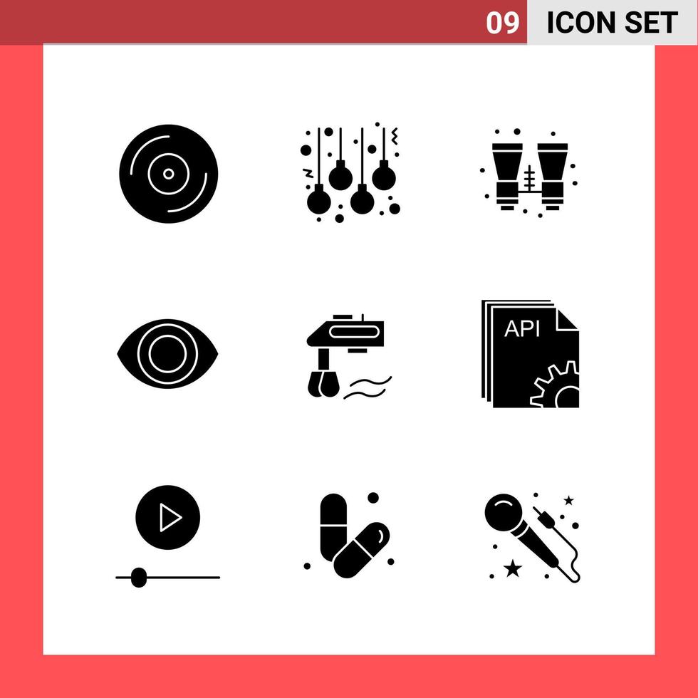 9 Icon Pack Solid Style Glyph Symbols on White Background Simple Signs for general designing Creative Black Icon vector background