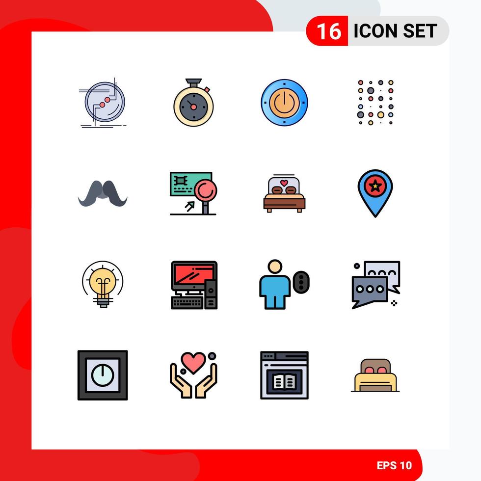 Flat Color Filled Line Pack of 16 Universal Symbols of moustache instructure data hotel data computing Editable Creative Vector Design Elements