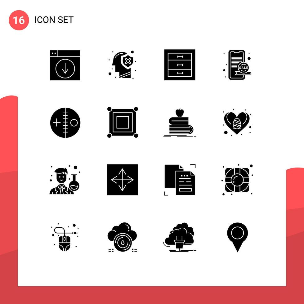 16 Thematic Vector Solid Glyphs and Editable Symbols of sale online protect marketing drawer Editable Vector Design Elements