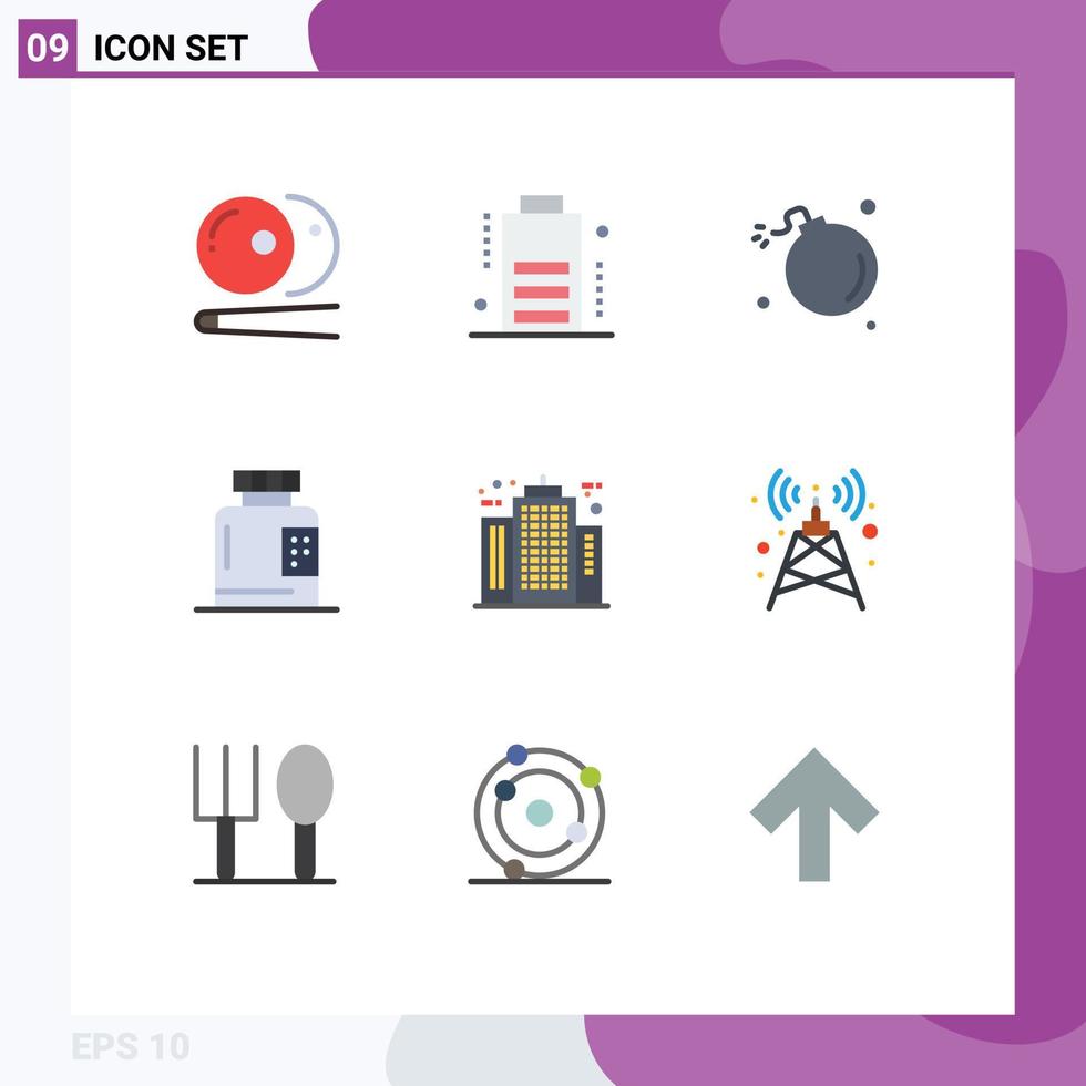 9 Universal Flat Color Signs Symbols of architect form comet fitness bottle Editable Vector Design Elements
