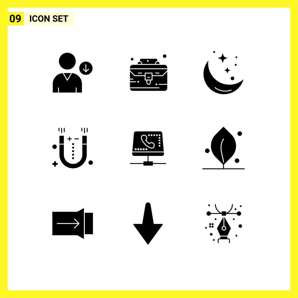 Universal Icon Symbols Group of 9 Modern Solid Glyphs of handset science night physics attraction Editable Vector Design Elements