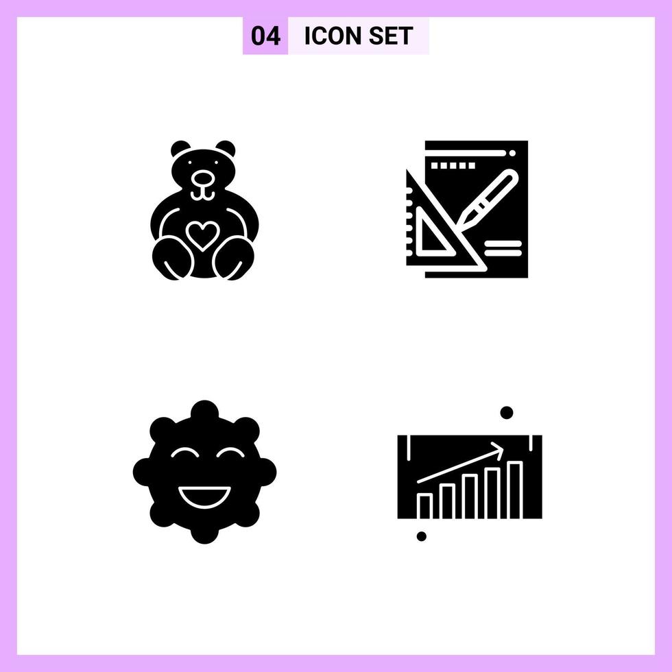 4 Icons in Solid Style Glyph Symbols on White Background Creative Vector Signs for Web mobile and Print Creative Black Icon vector background
