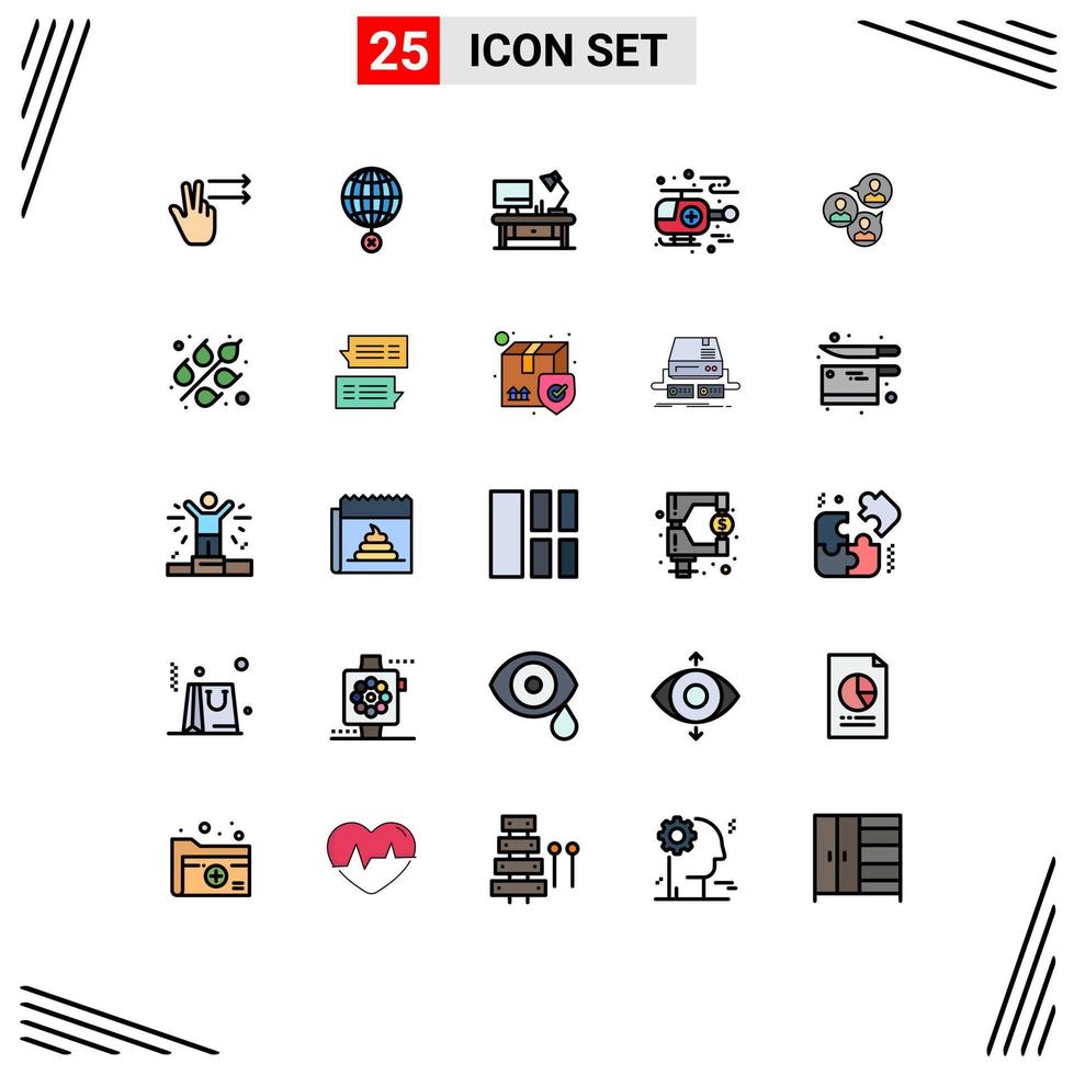 Set of 25 Modern UI Icons Symbols Signs for focus focus group table lamp hospital ambulance Editable Vector Design Elements