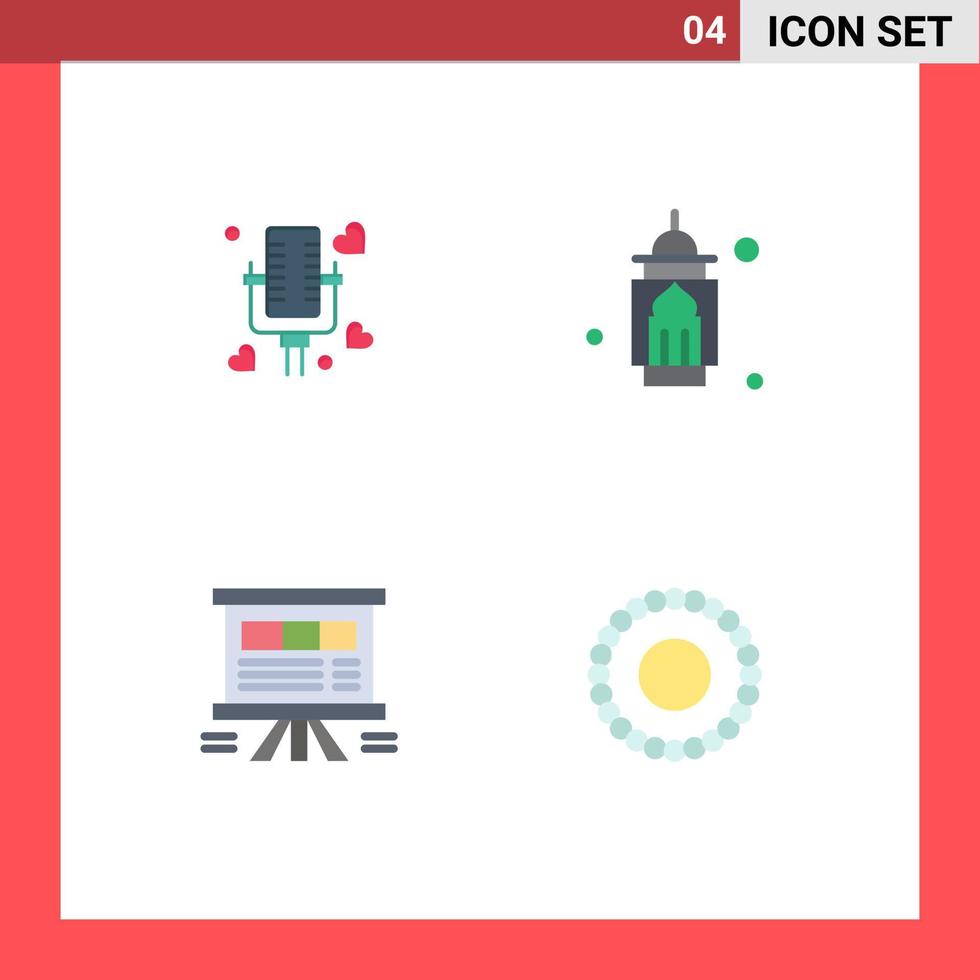 4 Universal Flat Icons Set for Web and Mobile Applications talking analytics wedding islam presentation Editable Vector Design Elements