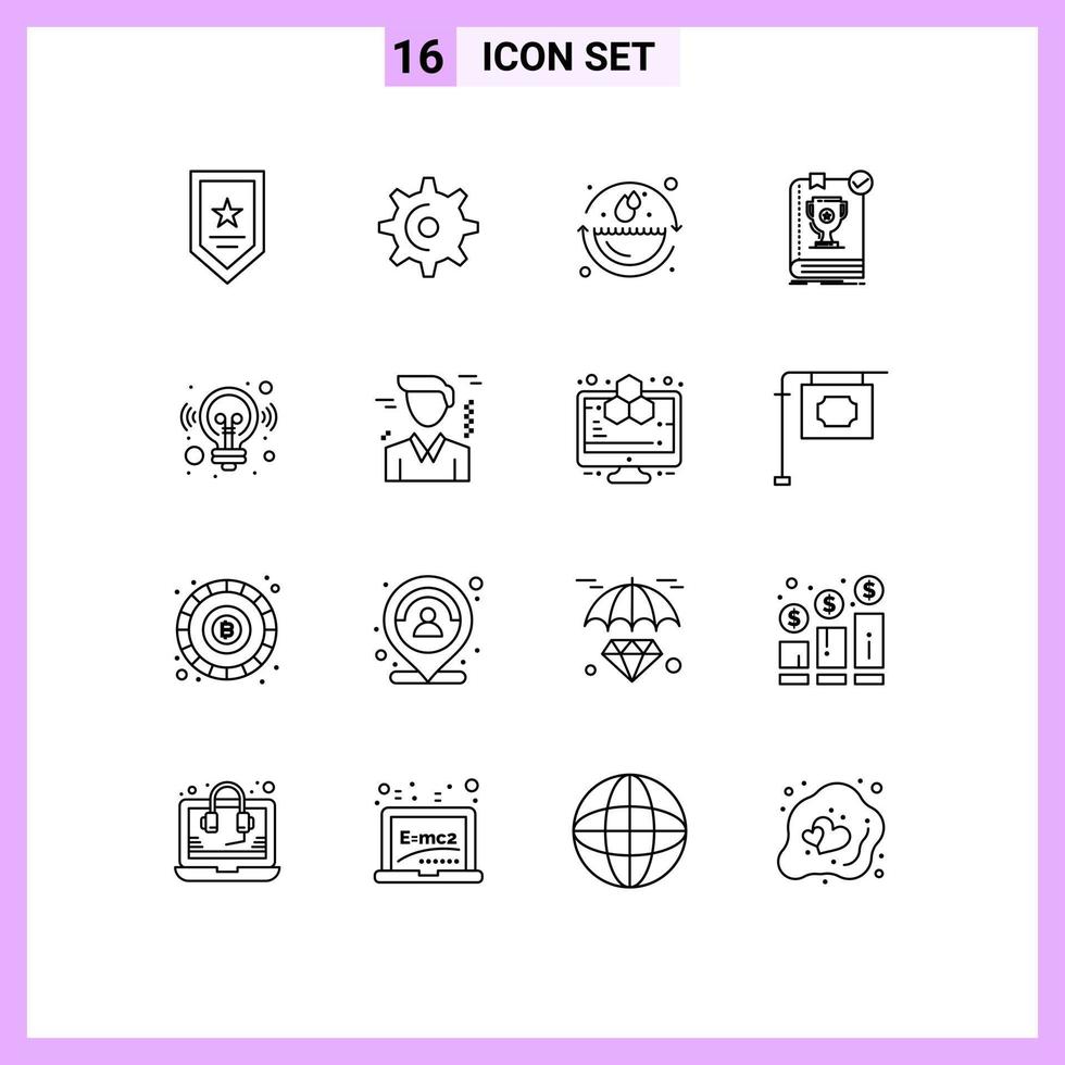 16 Universal Outline Signs Symbols of idea rule earth day leader book Editable Vector Design Elements