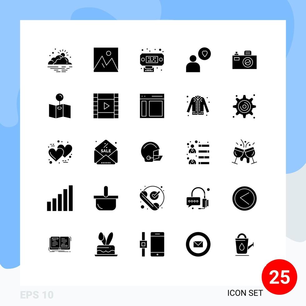 25 Universal Solid Glyph Signs Symbols of image heart interior love interfaces Editable Vector Design Elements