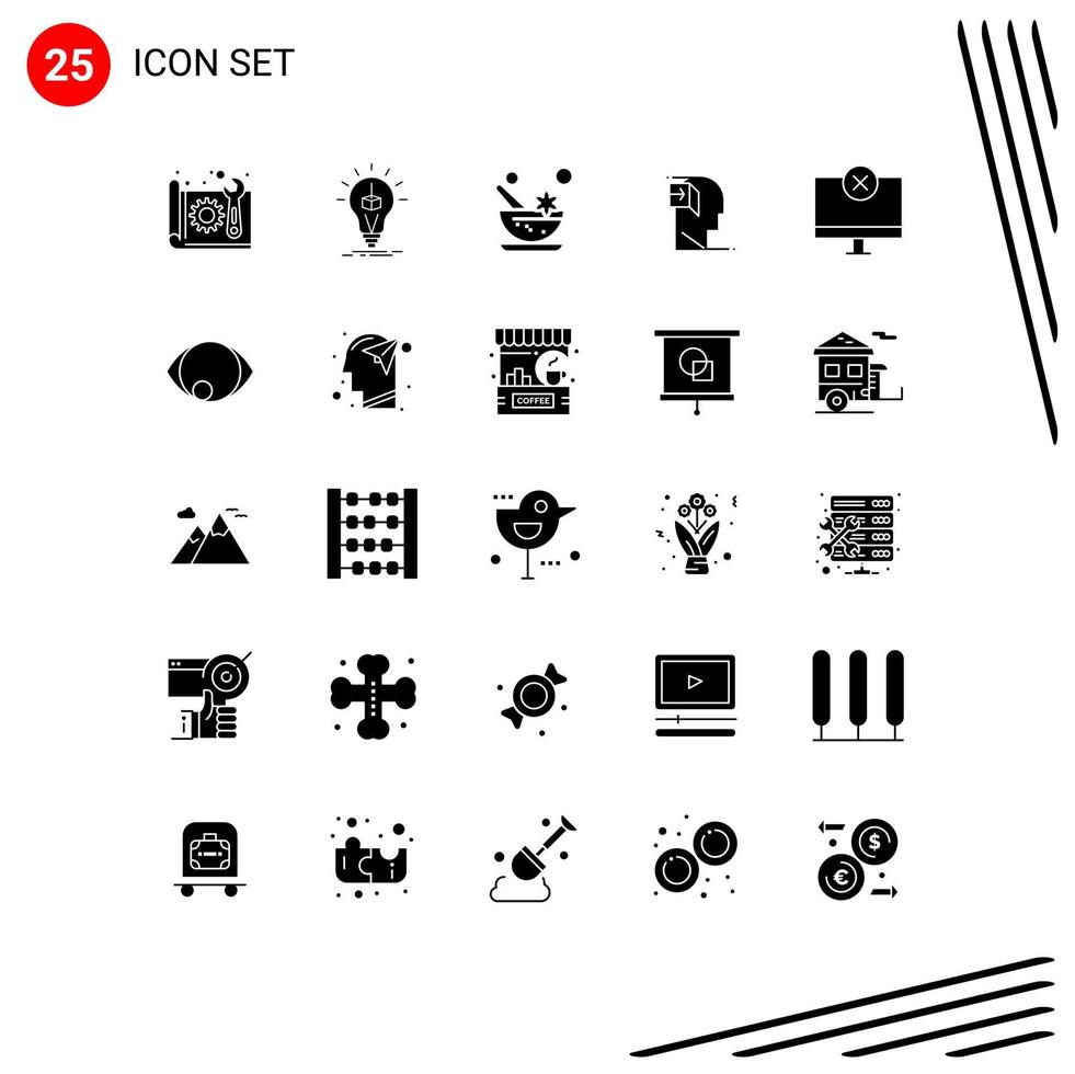 25 signos de glifos sólidos universales símbolos de la mente elementos de diseño de vectores editables de mortero de puerta de impresión humana
