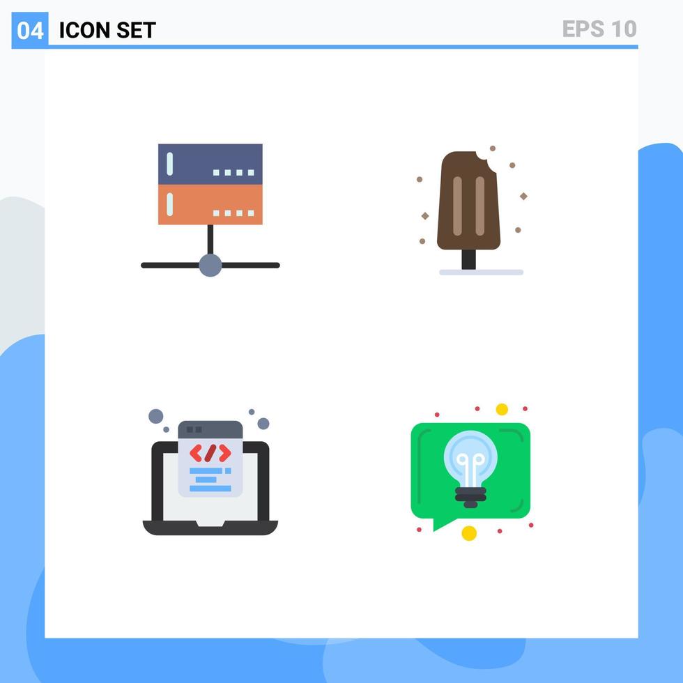 Flat Icon Pack of 4 Universal Symbols of admin coding server ice cream html coding Editable Vector Design Elements
