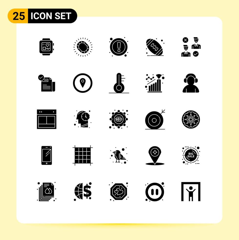 Set of 25 Modern UI Icons Symbols Signs for job group attention football american Editable Vector Design Elements