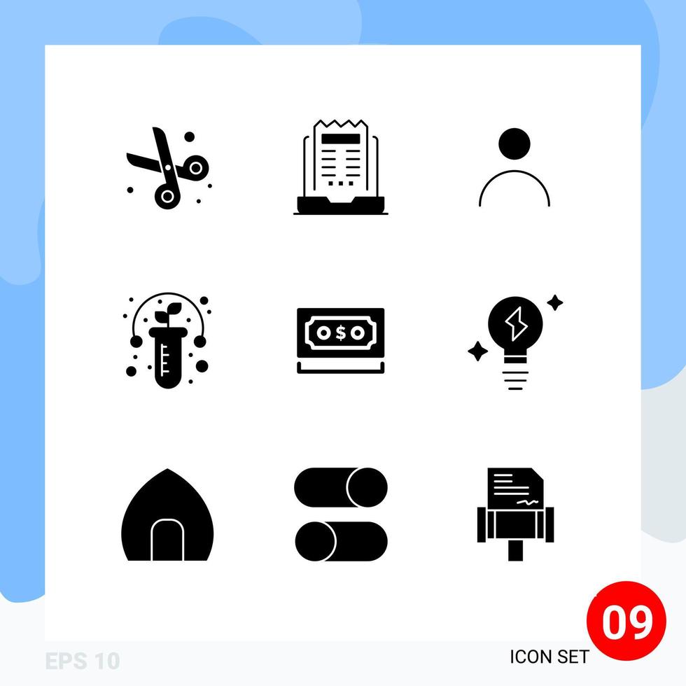 9 Creative Icons Modern Signs and Symbols of dollar test newspaper plant user Editable Vector Design Elements