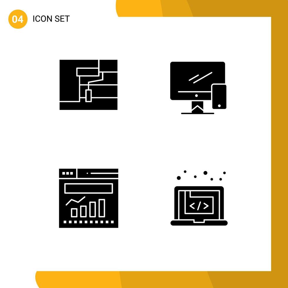 4 Universal Solid Glyphs Set for Web and Mobile Applications construction chart tool device internet Editable Vector Design Elements