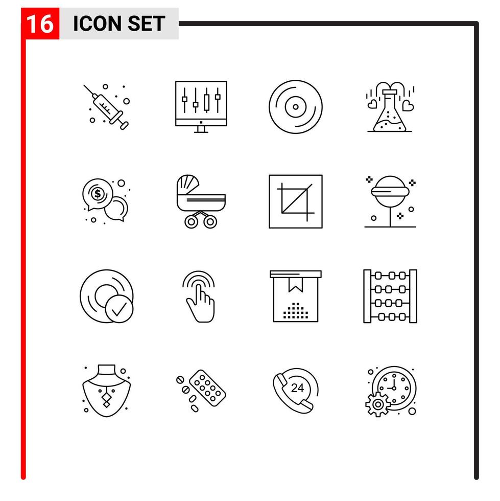 Modern Set of 16 Outlines and symbols such as business heart devices flask vinyl Editable Vector Design Elements