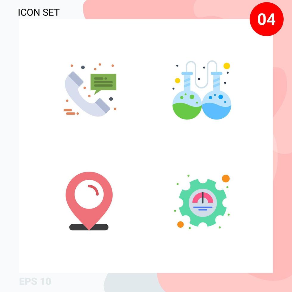 Modern Set of 4 Flat Icons and symbols such as call ecommerce message research efficiency Editable Vector Design Elements