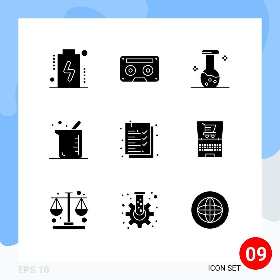 Pictogram Set of 9 Simple Solid Glyphs of check list biology tape biochemistry chemistry Editable Vector Design Elements