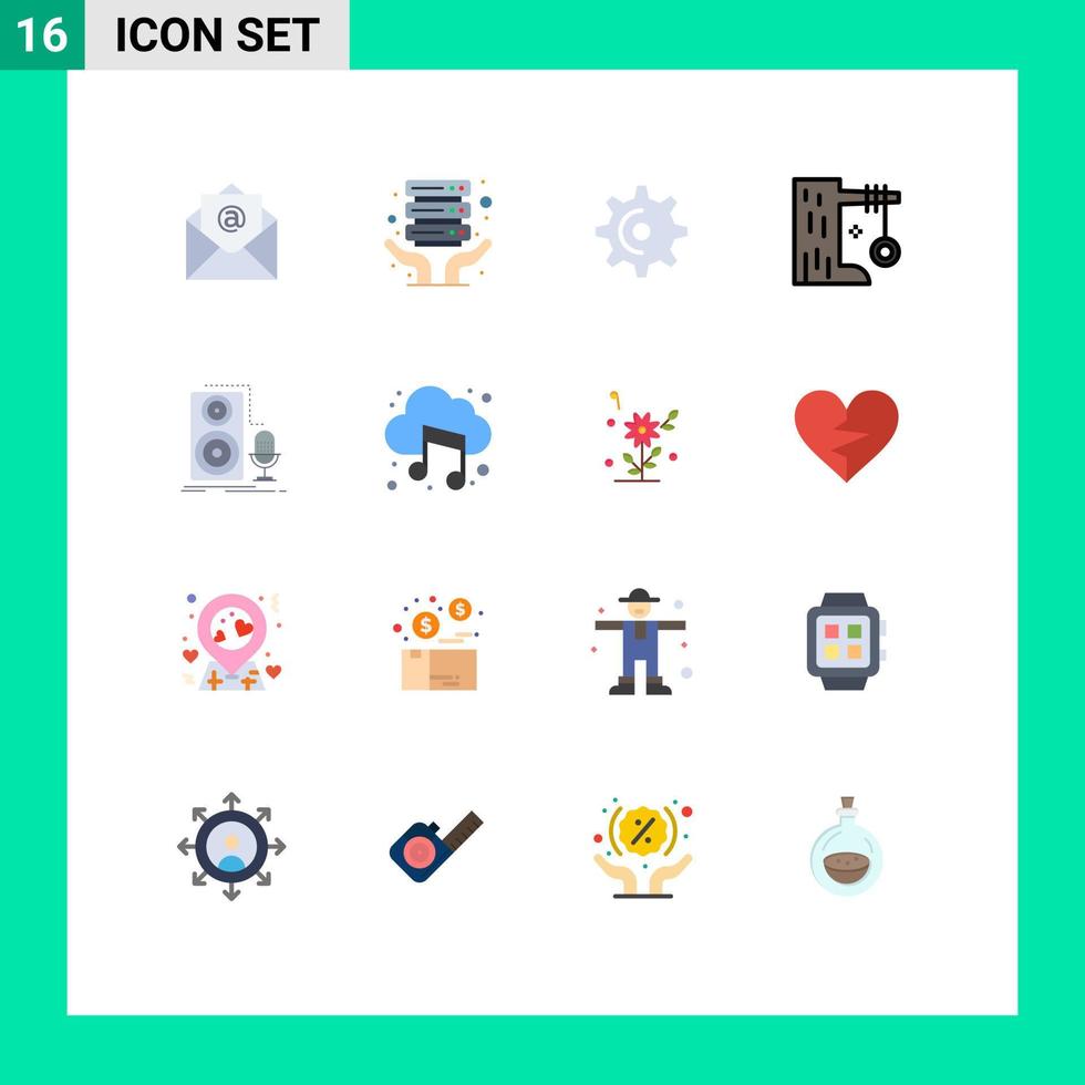 Set of 16 Commercial Flat Colors pack for microphone live spin tire swing summer Editable Pack of Creative Vector Design Elements