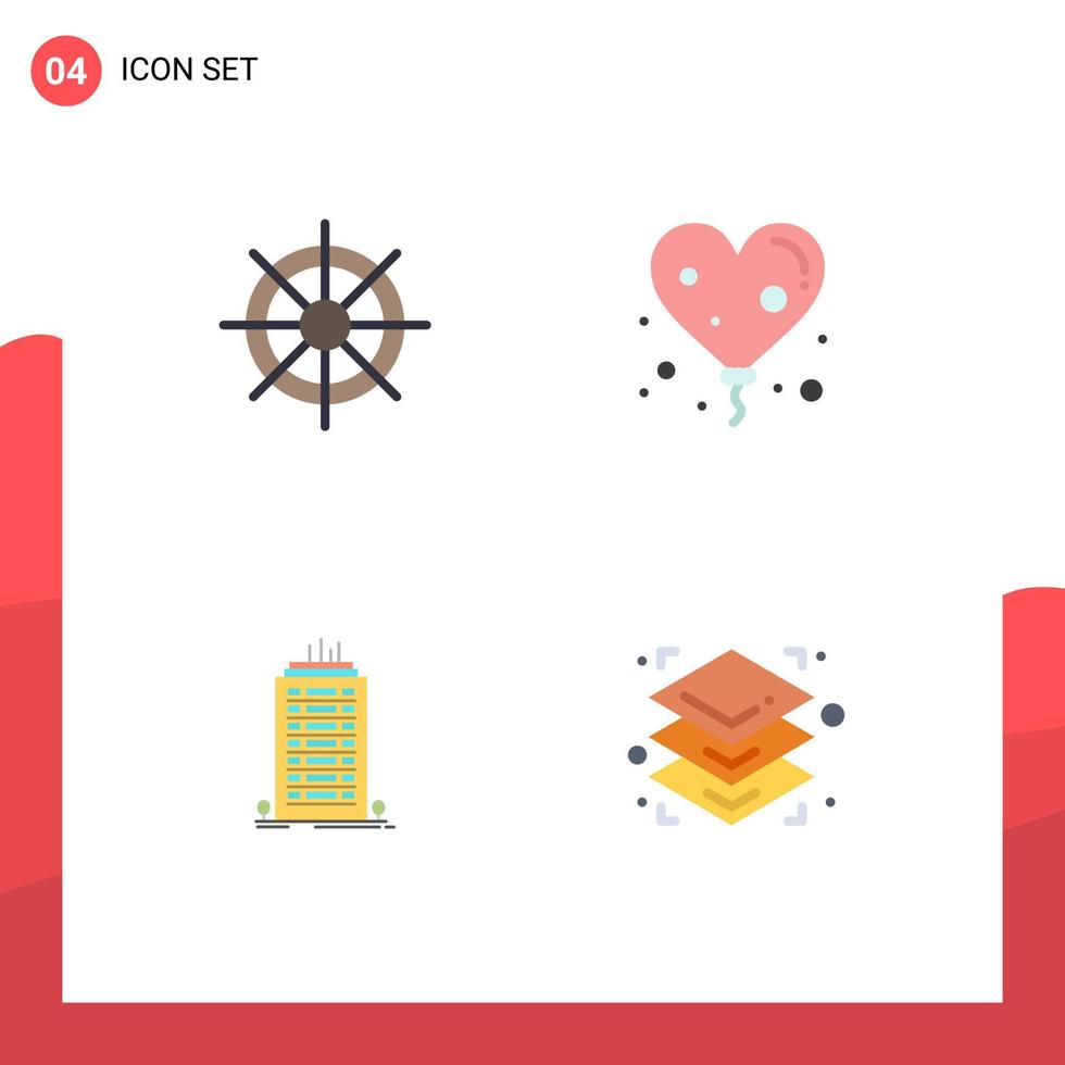 Pictogram Set of 4 Simple Flat Icons of boat skyscaper wheel love height Editable Vector Design Elements