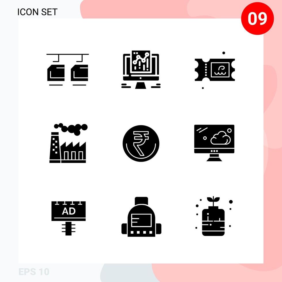 Vector Pack of 9 Icons in Solid Style Creative Glyph Pack isolated on White Background for Web and Mobile Creative Black Icon vector background