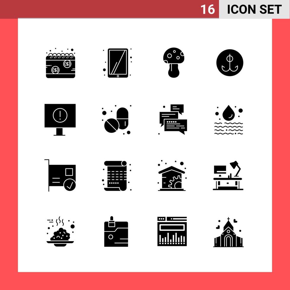 paquete de 16 iconos símbolos de glifo de estilo sólido sobre fondo blanco signos simples para el diseño general fondo de vector de icono negro creativo
