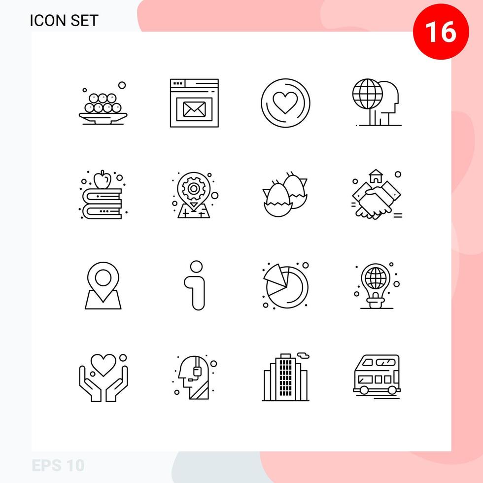 Modern Set of 16 Outlines Pictograph of outsource global page finance love Editable Vector Design Elements