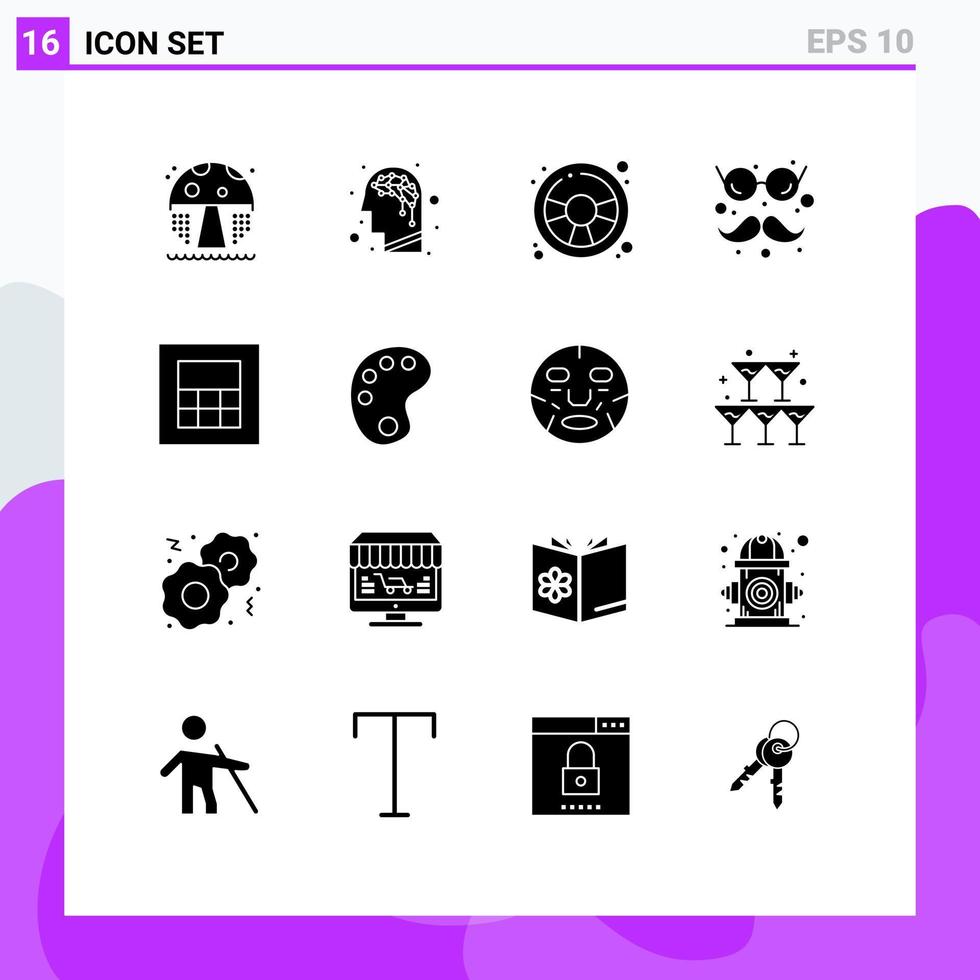 grupo de símbolos de iconos universales de 16 glifos sólidos modernos de educación alámbrica juego calculadora gafas elementos de diseño vectorial editables vector