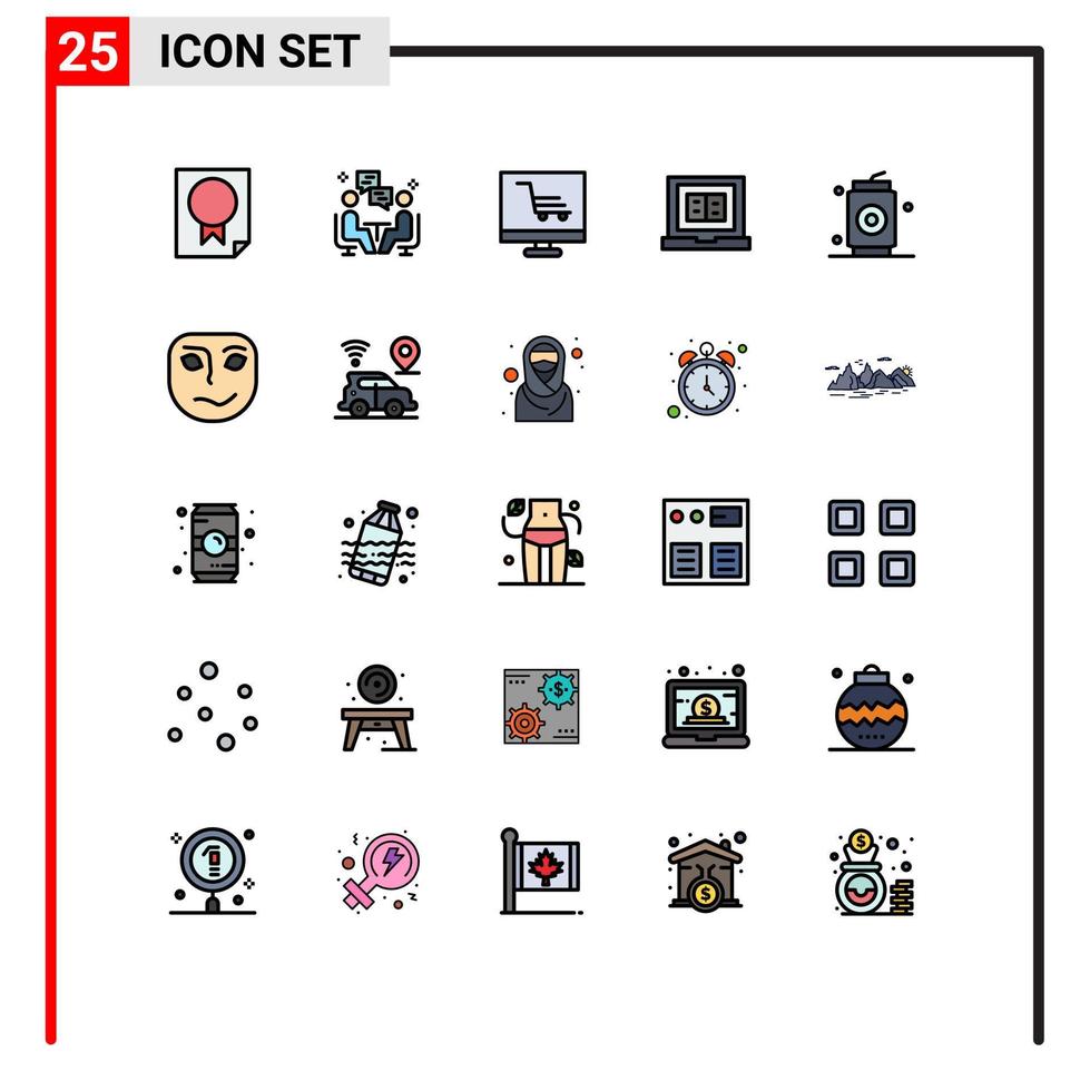 25 Universal Filled line Flat Color Signs Symbols of online education communication book project Editable Vector Design Elements