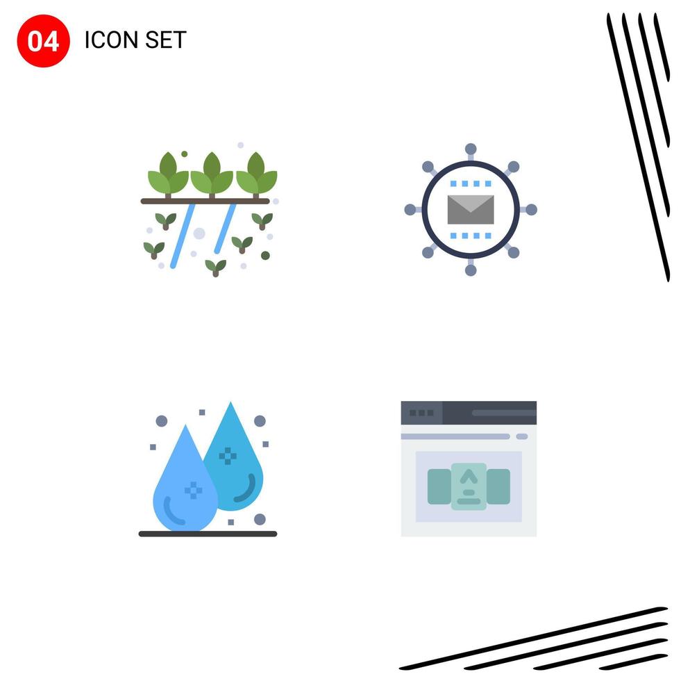 4 Thematic Vector Flat Icons and Editable Symbols of agriculture drop plant media liquid Editable Vector Design Elements