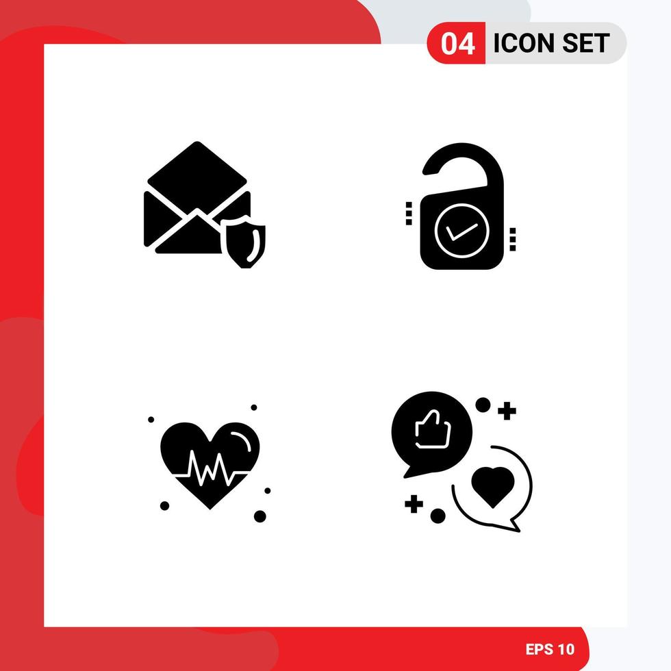 Editable Vector Line Pack of 4 Simple Solid Glyphs of gdpr heart security hotel advertising Editable Vector Design Elements