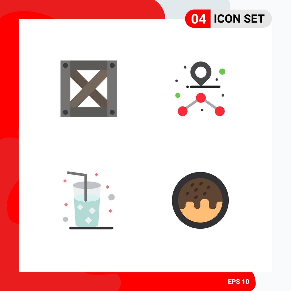 paquete de 4 iconos planos creativos de destino de postre logístico comida de playa elementos de diseño vectorial editables vector