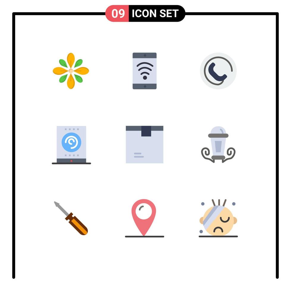 Mobile Interface Flat Color Set of 9 Pictograms of delivery tablet wifi streaming office Editable Vector Design Elements