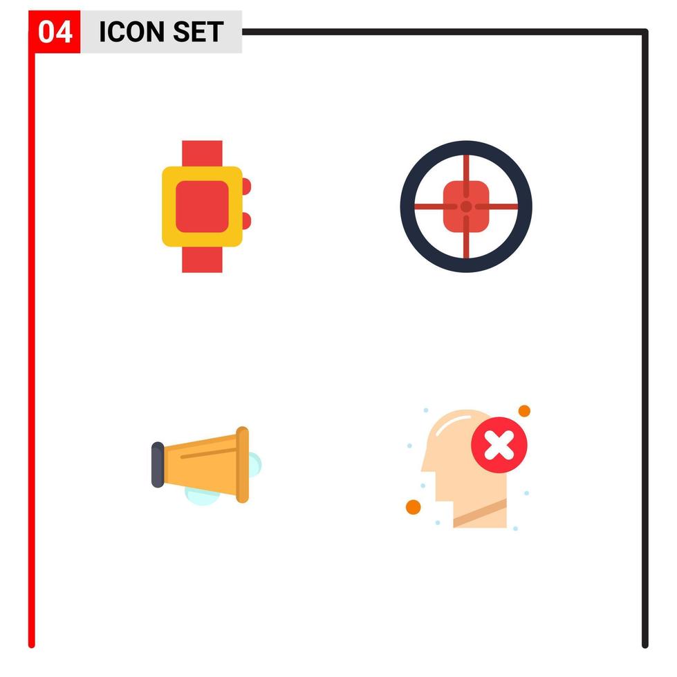 4 User Interface Flat Icon Pack of modern Signs and Symbols of hand watch announce army soldier speaker Editable Vector Design Elements