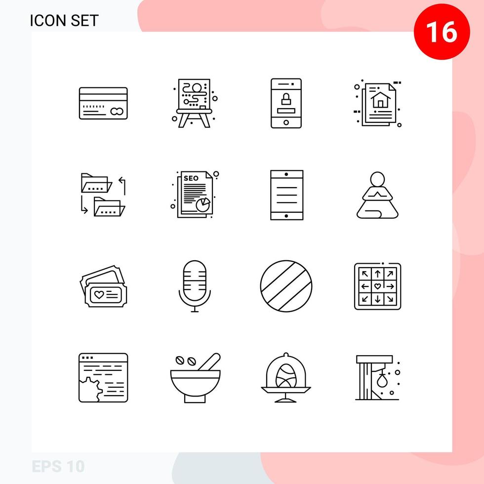 User Interface Pack of 16 Basic Outlines of folder document locked data architecture architecture Editable Vector Design Elements