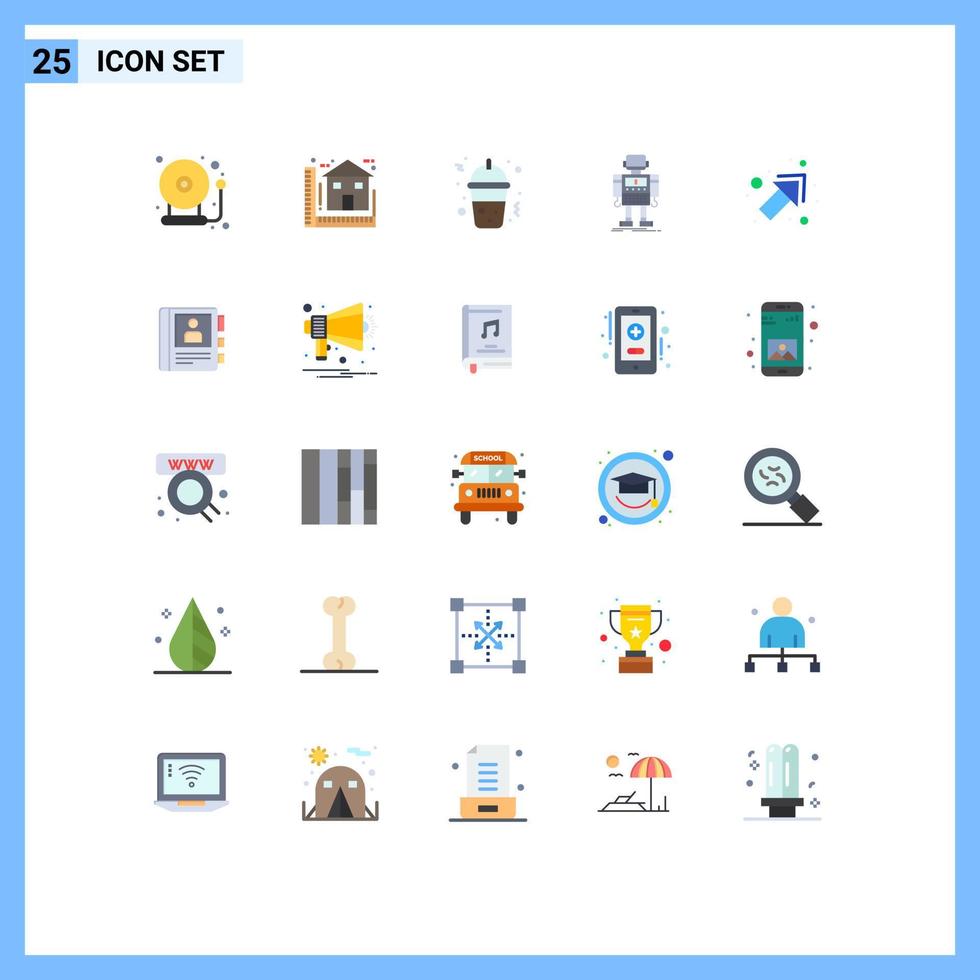 Mobile Interface Flat Color Set of 25 Pictograms of arrow robotic house robot autonomous Editable Vector Design Elements