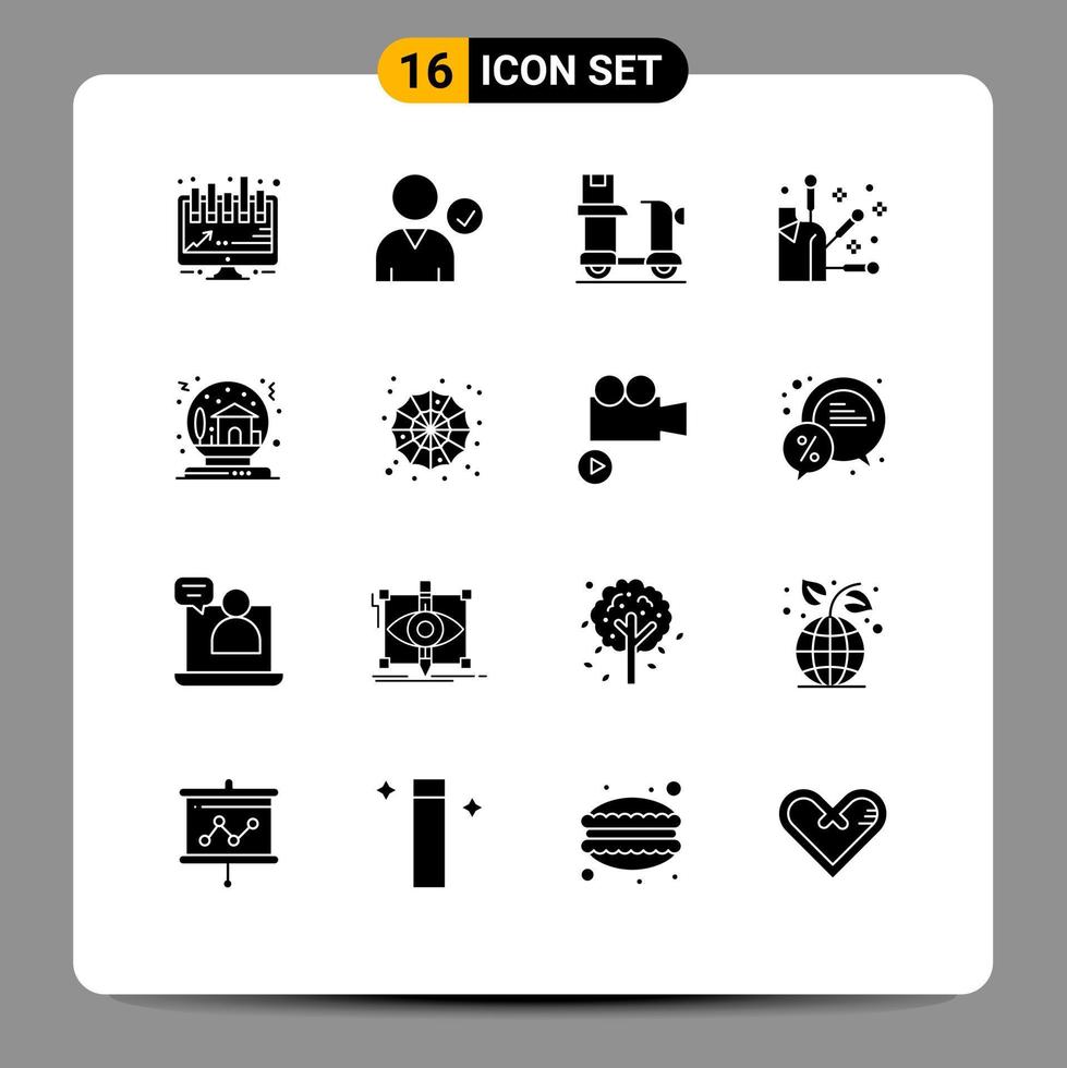 Group of 16 Solid Glyphs Signs and Symbols for globe christmas delivery bowl spa Editable Vector Design Elements