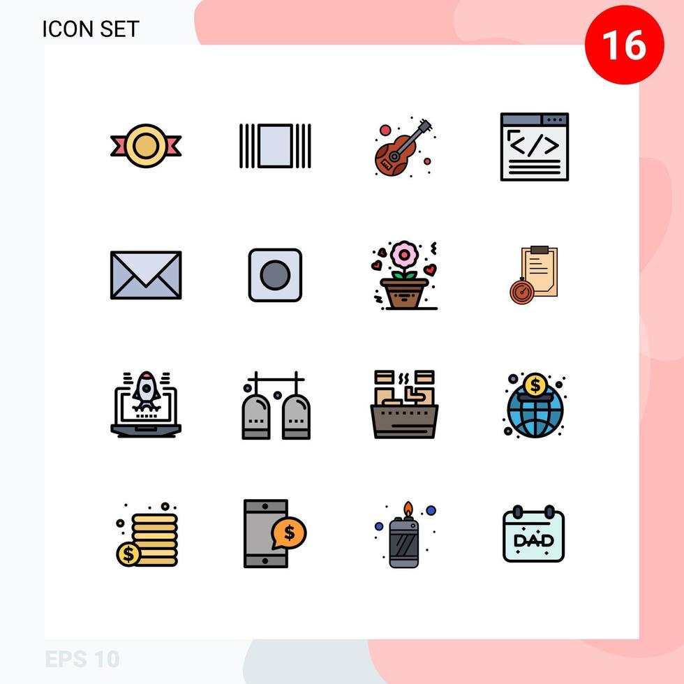 16 Universal Flat Color Filled Lines Set for Web and Mobile Applications contact web development music web design coding Editable Creative Vector Design Elements