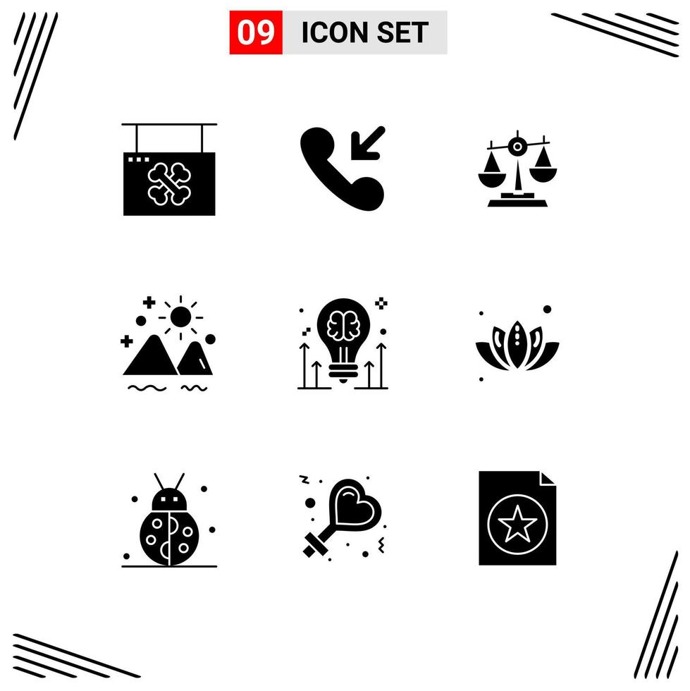 9 Universal Solid Glyph Signs Symbols of mountain scales balance scale law Editable Vector Design Elements